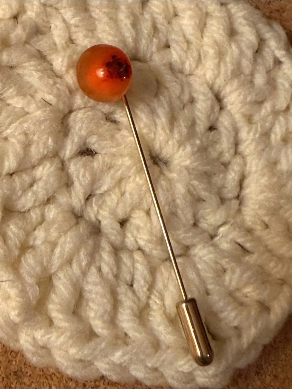 Vintage Amber Orange Glass Cabochon Stick Pin | Mid Century Boho JW-007